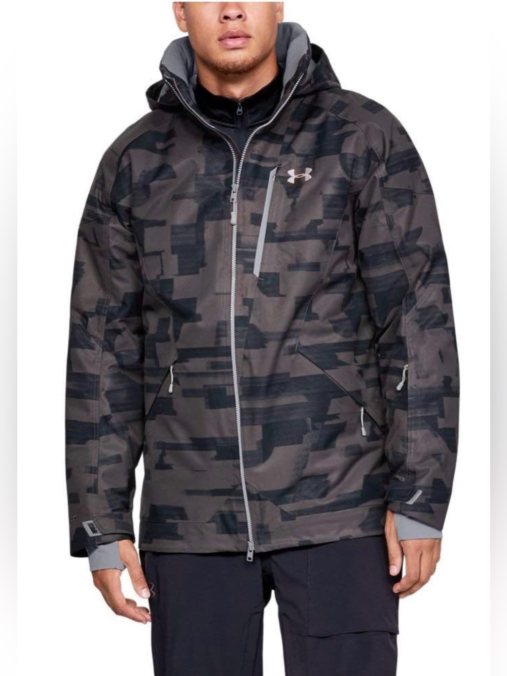 Under Armour Men's Black & Gray Camo Ski Jacket with Hood